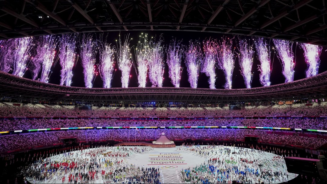 Fireworks light up the sky at the Opening Ceremony
