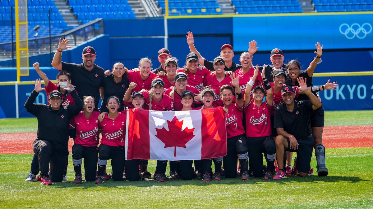 Canada celebrates after winning the bronze medal